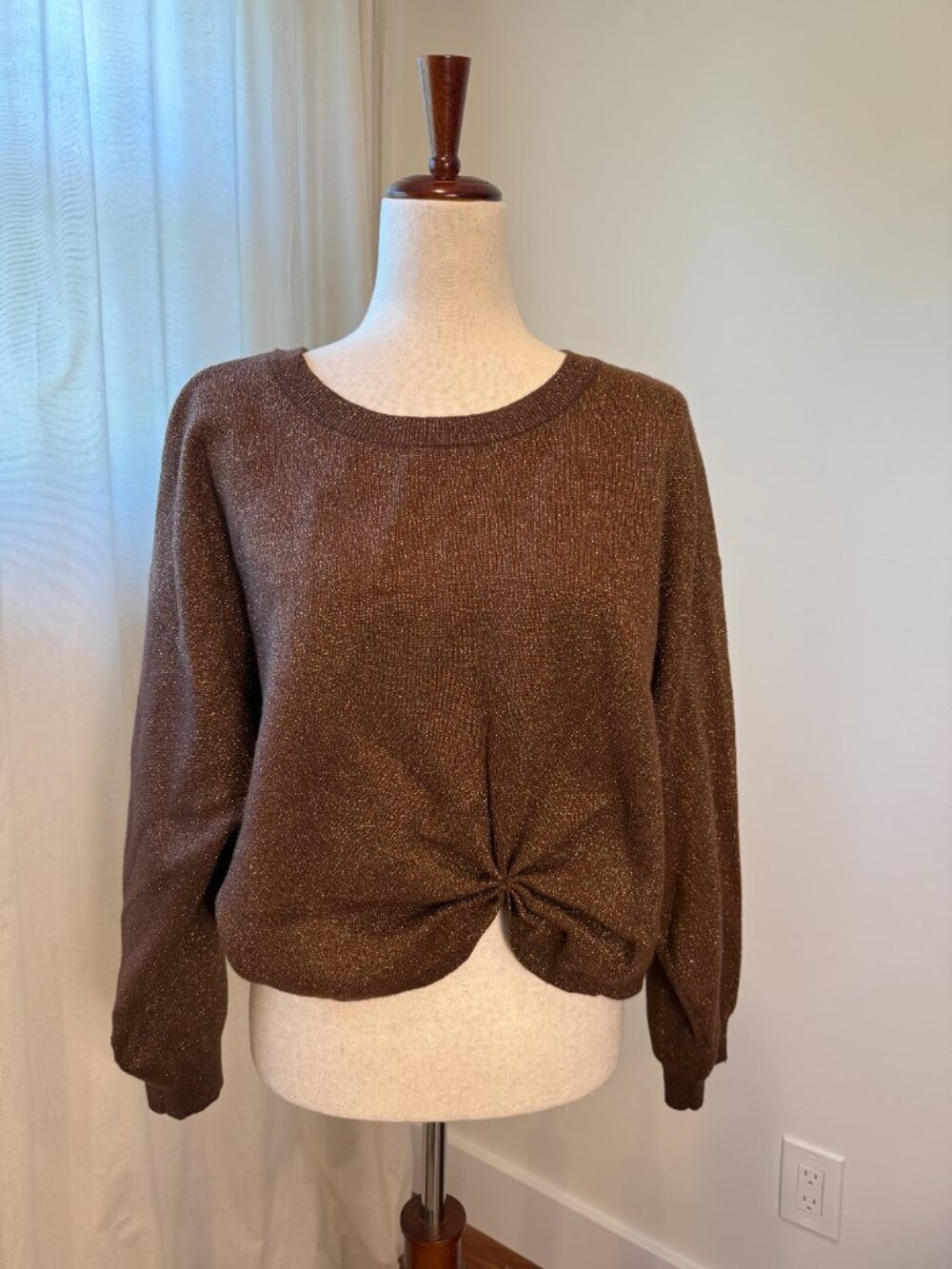 Anthropologie The Gemini Twofer Sweater 2X Metallic Knit Twist Front Pullover - Picture 3 of 10